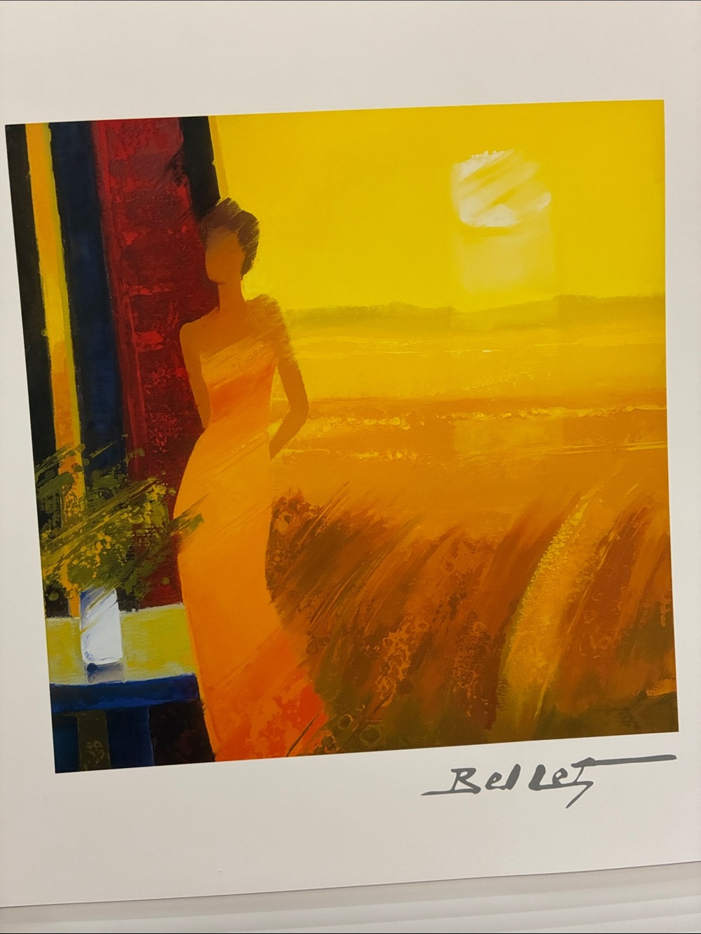 Sunset Field Woman Art Print in Yellow and Orange